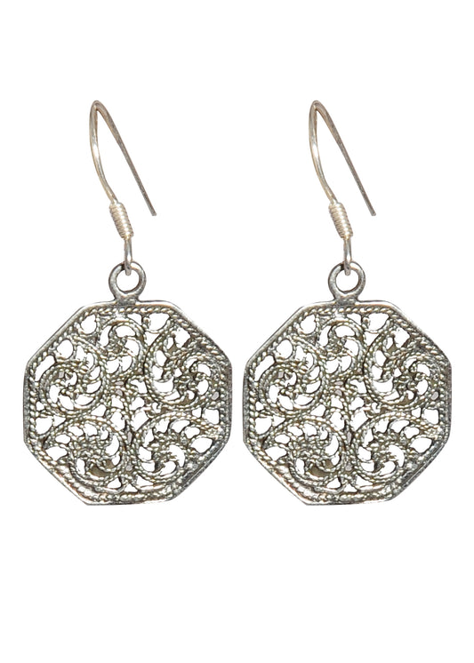 Oxidized 92.5 Purity Sterling Silver Jali Work Dangler Earrings