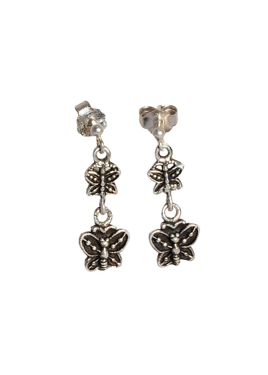 Oxidized 92.5 Purity Sterling Silver Jali Work Butterfly Dangler Earrings