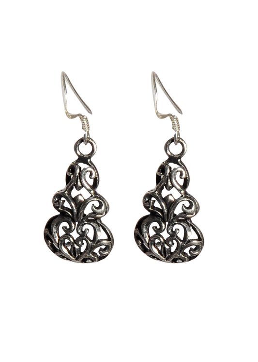 Oxidized 92.5 Purity Sterling Silver Jali Work Dangler Earrings