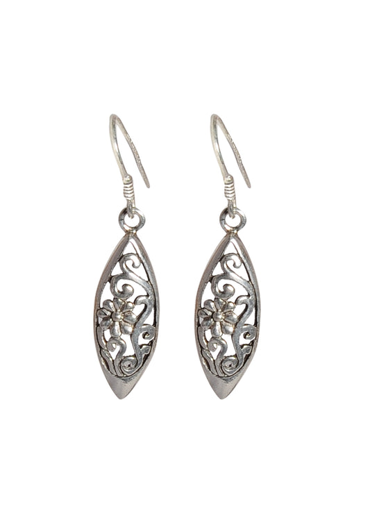 Oxidized 92.5 Purity Sterling Silver Jali Work Dangler Earrings