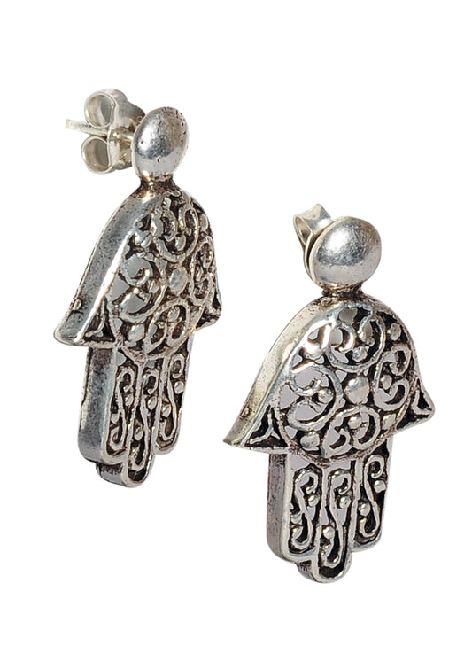 Oxidized 92.5 Purity Sterling Silver Jali Work Stud Earrings