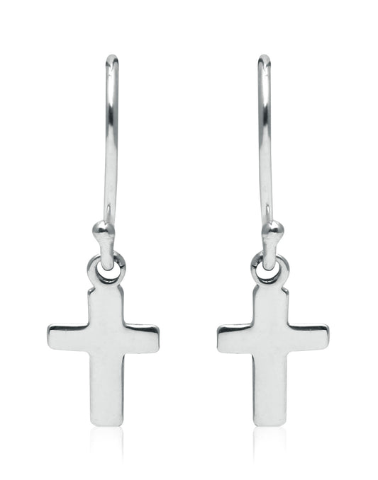 Beautiful and Delicate Unisex Pure 92.5 Sterling Silver Cross Hanging Earrings
