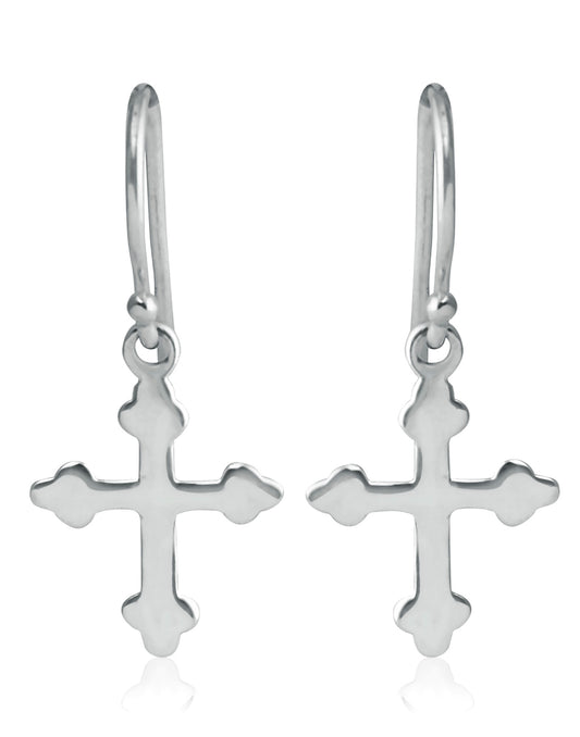 Beautiful and Delicate Unisex Pure 92.5 Sterling Silver Cross Hanging Earrings