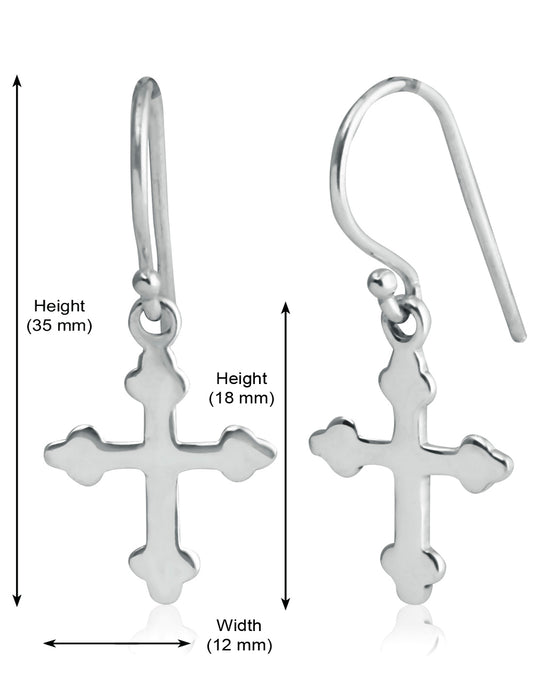 Beautiful and Delicate Unisex Pure 92.5 Sterling Silver Cross Hanging Earrings