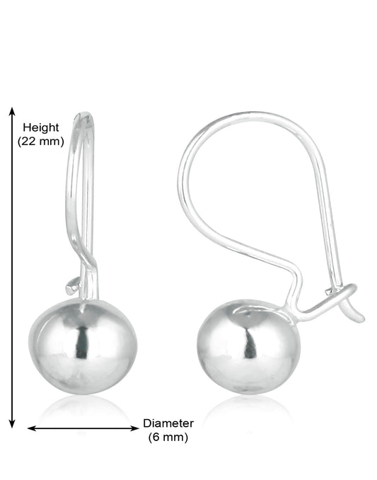 Dainty pair of Hollow Silver Ball with Shepherd's Hook 92.5 Sterling Silver Earrings