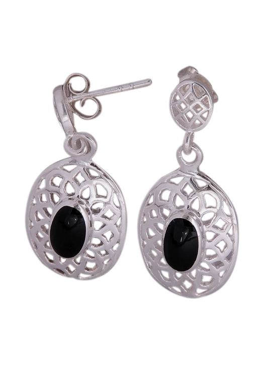 925 Sterling Silver Handmade Dangler Hanging Earrings with Black Onyx Stone