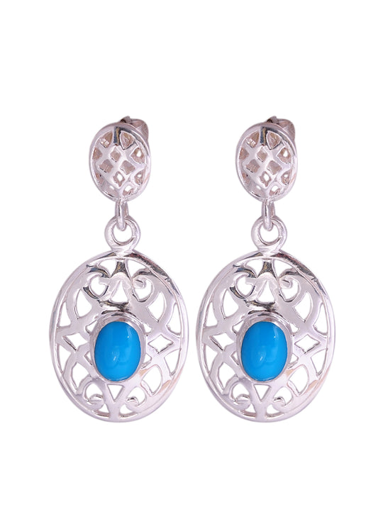 925 Sterling Silver Handmade Dangler Hanging Earrings with Turquoise Stone