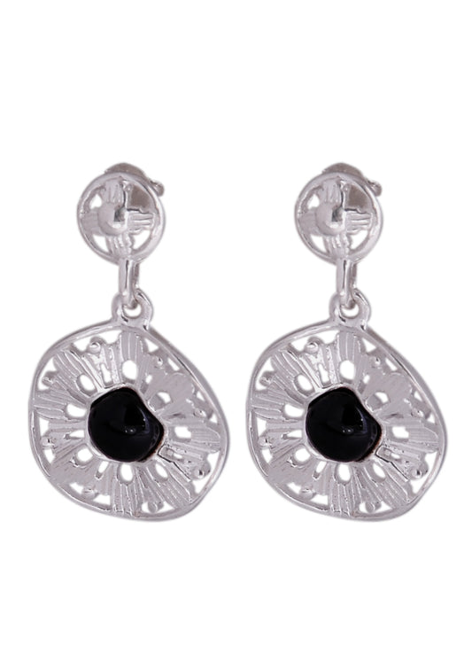 925 Sterling Silver Handmade Dangler Hanging Earrings with Black Onyx Stone