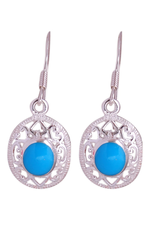 925 Sterling Silver Handmade Dangler Hanging Earrings with Turquoise Stone