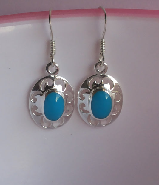 925 Sterling Silver Handmade Dangler Hanging Earrings with Blue Turquoise Stone