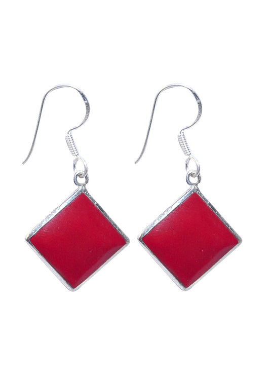 925 Sterling Silver Handmade Dangler Hanging Earrings with Red Coral Stone