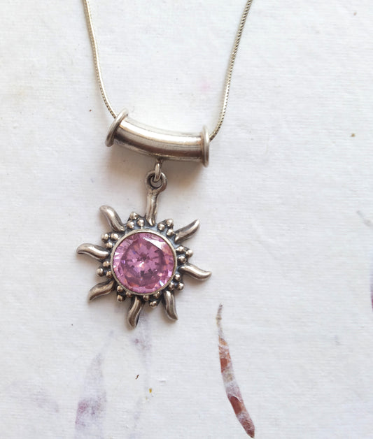 Designer 92.5 Silver Pendant with Pink Quartz and 18 inch Chain