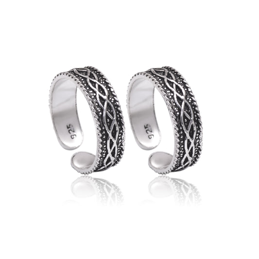 Pair of Stylish Oxidized 925 Silver Toe Rings Bichiya