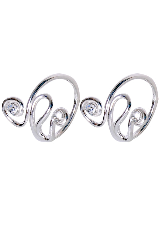 Pair of front open Toe rings in White Cubic Zirconia in 925 Silver