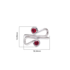 Unique 925 Silver Toe Rings in Red Cubic Zirconia