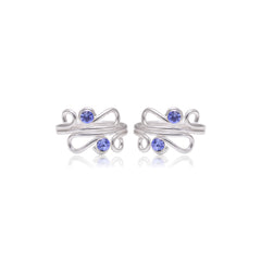 Pair of designer Adjustable Toe rings in Blue Cubic Zirconia in 925 Silver