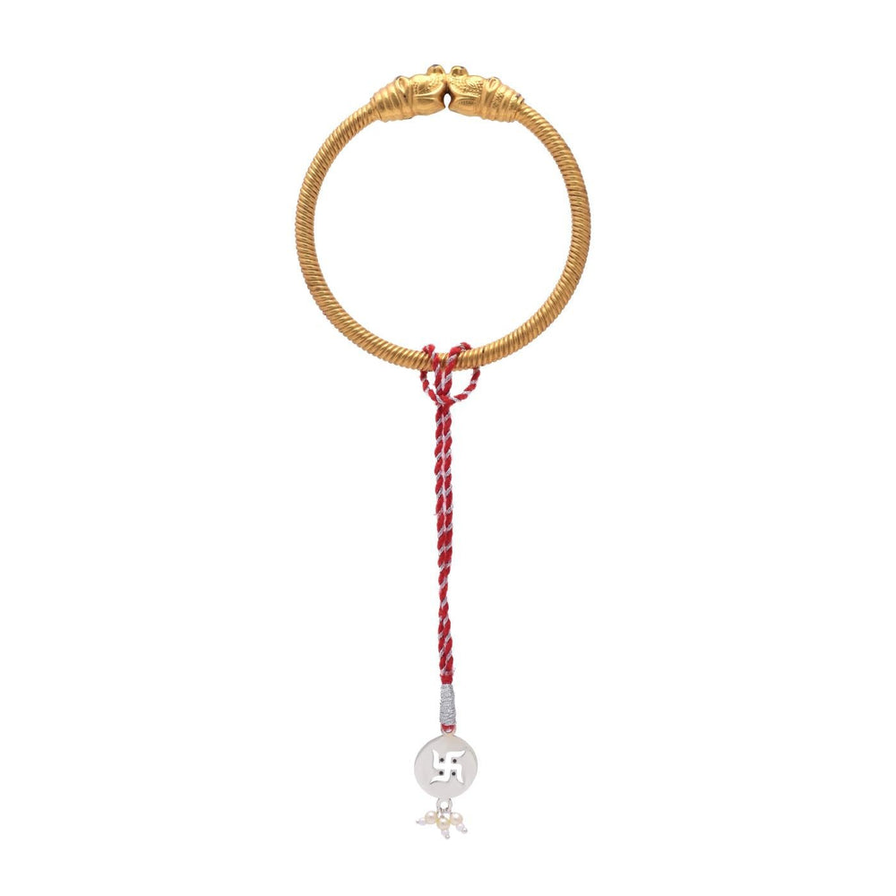 Combo of 92.5 Sterling Silver Swastik Rakhi in Red Thread for Bhaiya Bhabhi - Bangles And Bracelets
