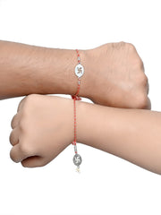 Combo of 92.5 Sterling Silver Swastik Rakhi in Red Thread for Bhaiya Bhabhi - Bangles And Bracelets