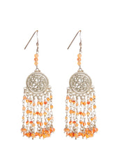 Designer pair of Traditional Indian Jhumkis in Pure 925 Silver with Carnelian beads - Jhumkis