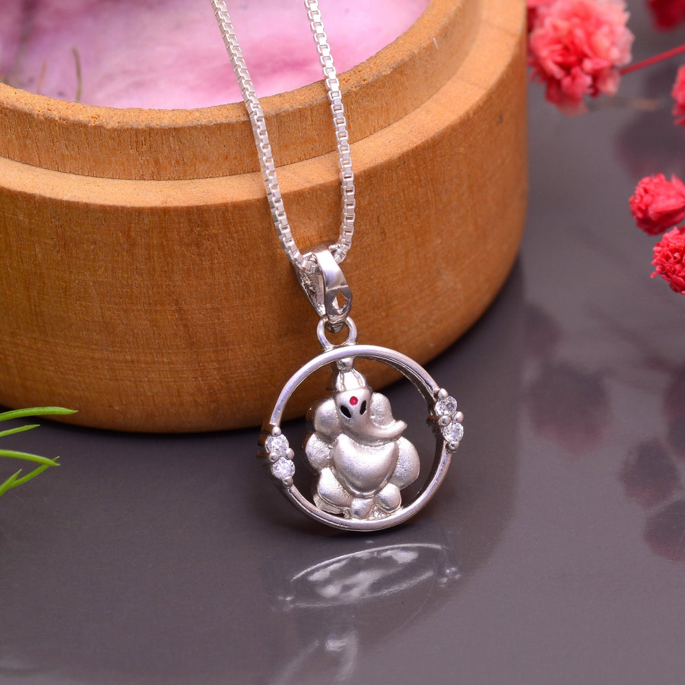 Ganesha 92.5 Sterling Silver Unisex Pendant with CZ Stones - Pendants