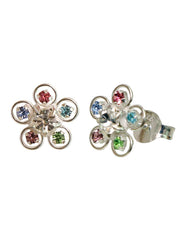 Multicolor CZ Flower shape Stud Earrings in 92.5 Silver - Studs