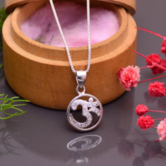 OM 92.5 Sterling Silver Unisex Religious Pendant with CZ Stones Without Chain - Pendants