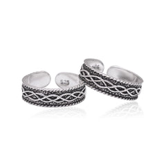 Pair of Stylish Oxidized 925 Silver Toe Rings Bichiya - Toe Rings
