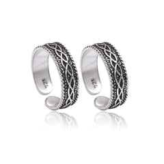 Pair of Stylish Oxidized 925 Silver Toe Rings Bichiya - Toe Rings