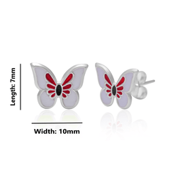 Pure 925 Sterling Silver Cute and Elegant Enamel Butterfly Studs Earrings - Studs