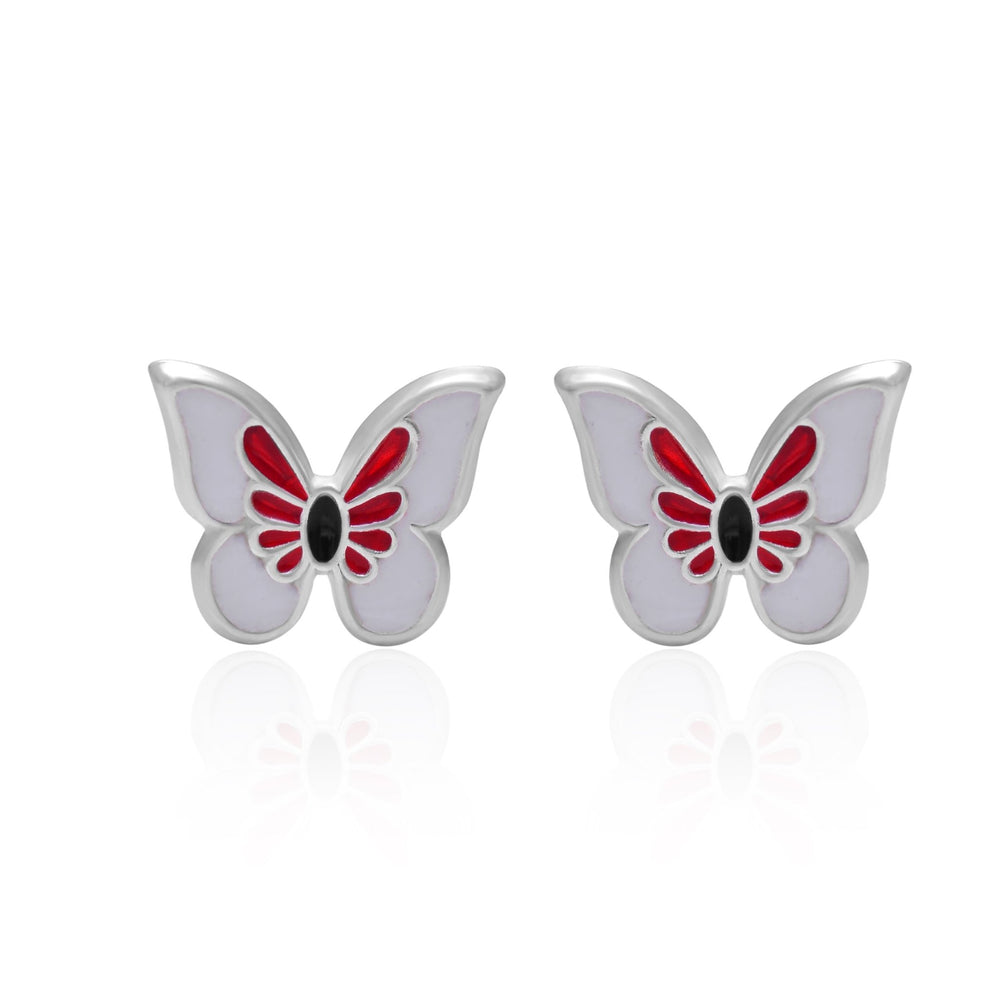 Pure 925 Sterling Silver Cute and Elegant Enamel Butterfly Studs Earrings - Studs