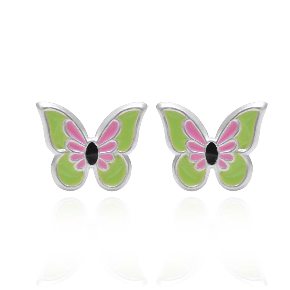 Pure 925 Sterling Silver Cute and Elegant Enamel Butterfly Studs Earrings - Studs
