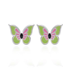 Pure 925 Sterling Silver Cute and Elegant Enamel Butterfly Studs Earrings - Studs