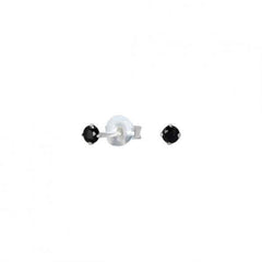 Sterling Silver pair of Round shape 2mm Single Black Cubic Zircon (CZ) Stone Solitaire Stud Earrings - Studs
