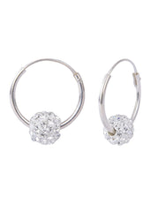 92.5 Sterling Silver 12 mm Hoop Earring with White Crystals Balls