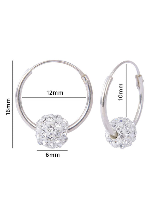 92.5 Sterling Silver 12 mm Hoop Earring with White Crystals Balls