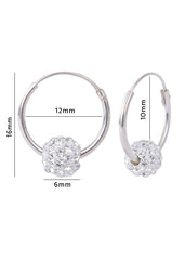92.5 Sterling Silver 12 mm Hoop Earring with White Crystals Balls