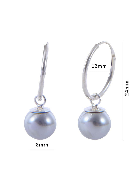 Pair of Silver colour Pearl Hangings in 92.5 Sterling Silver 12 MM Hoop