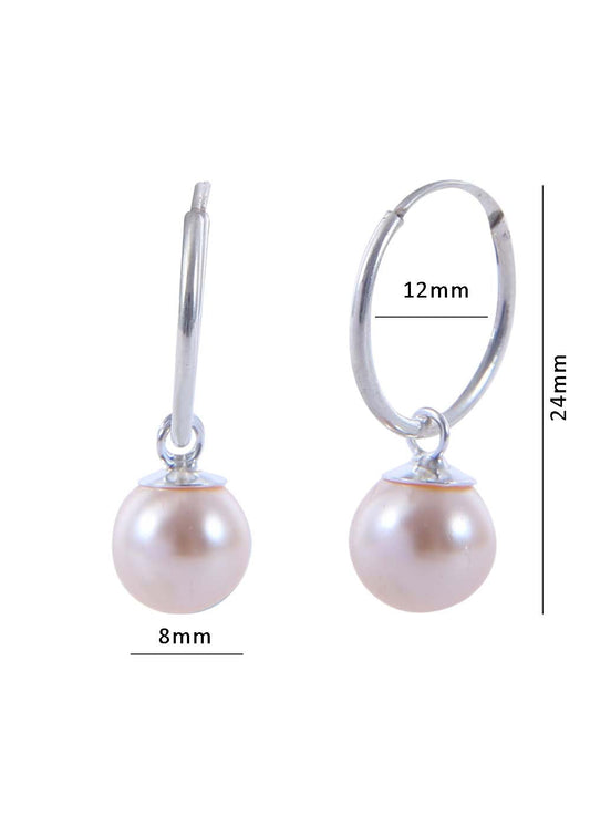 Pair of Creme colour Pearl Hangings in 92.5 Sterling Silver 12 MM Hoop