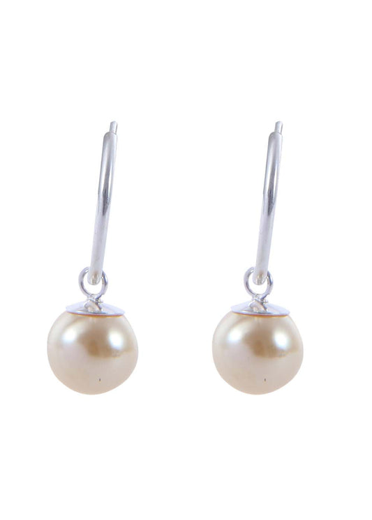 Pair of Yellow Golden colour Pearl Hangings in 92.5 Sterling Silver 12 MM Hoop