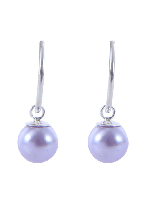 Pair of Purple colour Pearl Hangings in 92.5 Sterling Silver 12 MM Hoop
