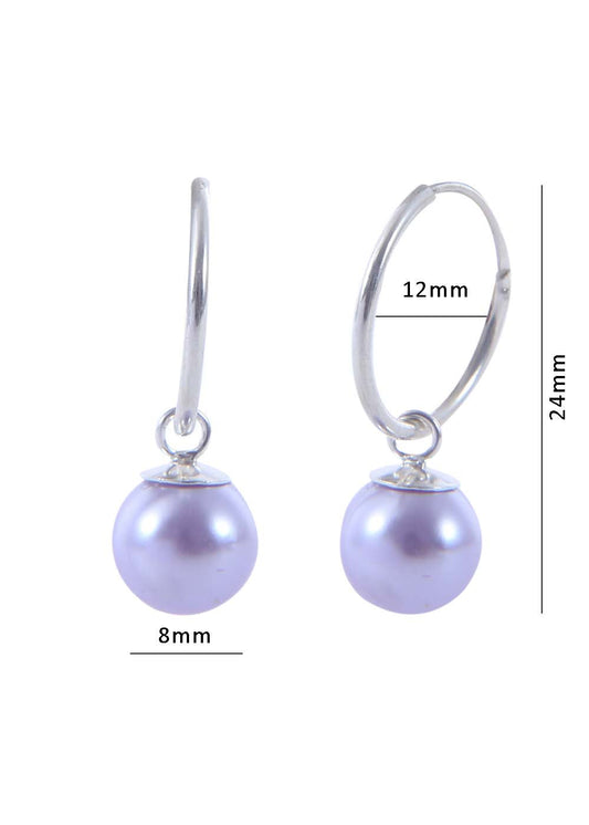 Pair of Purple colour Pearl Hangings in 92.5 Sterling Silver 12 MM Hoop