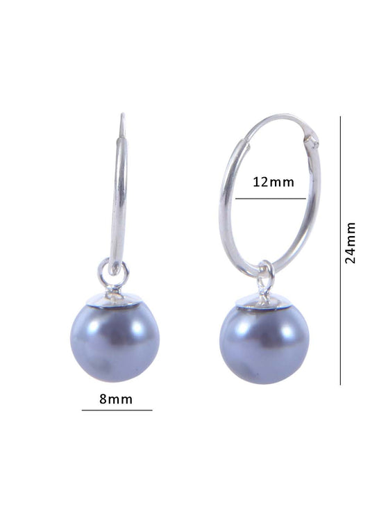 Pair of Grey colour Pearl Hangings in 92.5 Sterling Silver 12 MM Hoop