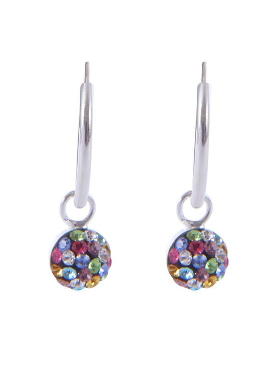 Pure 92.5 Sterling Silver 12 mm Hoop Earring with Multi Color Crystals Balls