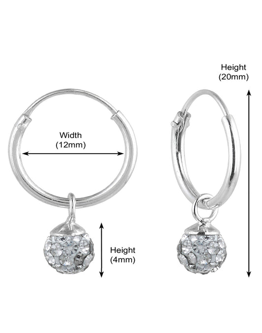 Sterling Silver White Cubic Zirconia Hanging Balls in 12 mm Silver Hoops