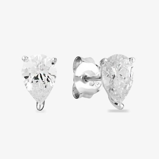 925 Sterling Silver Pair of Pear Shape White CZ Stone Piercing Stud Earrings