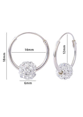 92.5 Sterling Silver 14 mm Hoop Earring with White Crystals Balls