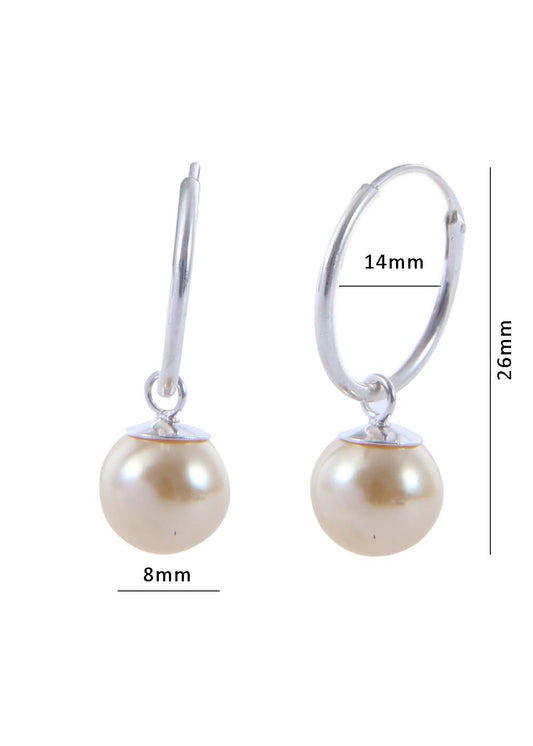 Pair of Yellow Golden colour Pearl Hangings in 92.5 Sterling Silver 14 MM Hoop