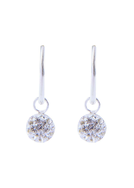 Pure 92.5 Sterling Silver 14 mm Hoop Earring with White Crystals Balls