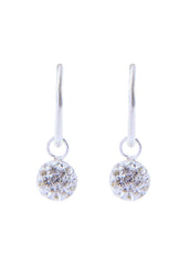 Pure 92.5 Sterling Silver 14 mm Hoop Earring with White Crystals Balls
