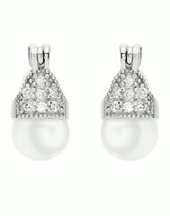 Pair of Stud Earrings Drop Pearl with Cubic Zirconia in 92.5 Silver